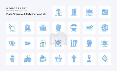 Téléchargez les illustrations : 25 Data Science And Fabrication Lab Pack icône bleue - en licence libre de droit