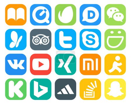 Ilustración de 20 Paquete de iconos de redes sociales incluyendo xing. youtube. Viajar. vk. chat - Imagen libre de derechos