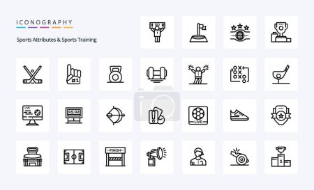 Illustration for 25 Sports Atributes And Sports Training Line icon pack - Royalty Free Image