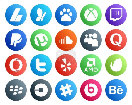 Illustration for 20 Social Media Icon Pack Including yelp. twitter. soundcloud. opera. quora - Royalty Free Image