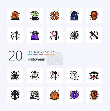 Illustration for 20 Halloween Line Filled Color icon Pack like halloween emoticons celebration halloween face - Royalty Free Image