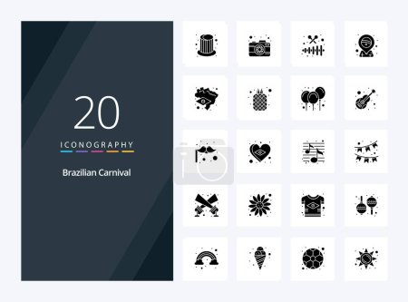 Téléchargez les illustrations : 20 icône de glyphe solide de carnaval brésilien pour la présentation - en licence libre de droit