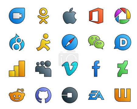 Ilustración de 20 Paquete de iconos de redes sociales Incluyendo deviantart. Vídeo. navegador. vimeo. análisis de Google - Imagen libre de derechos