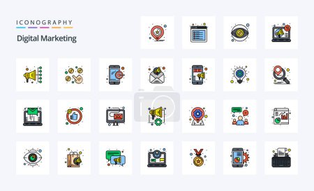 Ilustración de Paquete de iconos de 25 líneas de marketing digital - Imagen libre de derechos