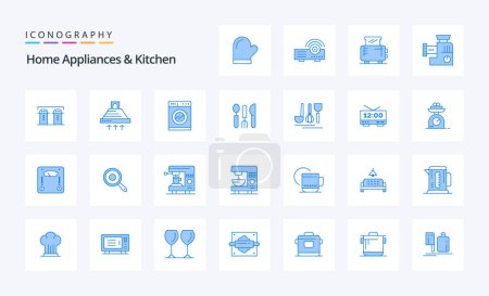 Téléchargez les illustrations : 25 Appareils électroménagers et cuisine Pack icône bleu - en licence libre de droit