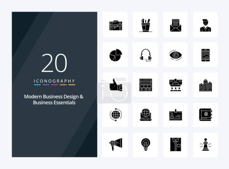 Téléchargez les illustrations : 20 entreprises modernes et essentielles d'affaires icône de glyphe solide pour la présentation - en licence libre de droit