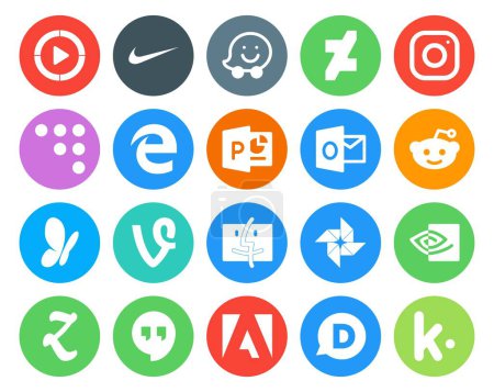 Illustration for 20 Social Media Icon Pack Including hangouts. nvidia. powerpoint. photo. vine - Royalty Free Image