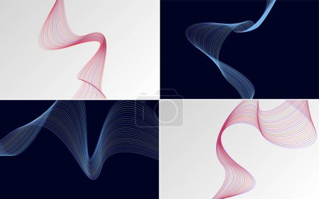 Illustration for Enhance your design with this set of 4 abstract waving line vector backgrounds - Royalty Free Image