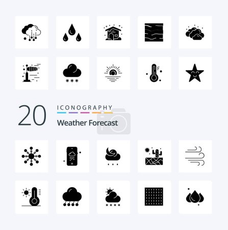 Téléchargez les illustrations : 20 Météo Glyphe solide icône Pack comme le soleil vent nuit météo - en licence libre de droit