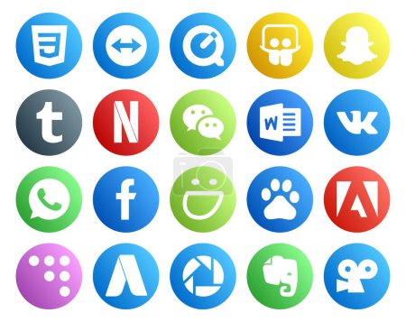 Ilustración de 20 Paquete de iconos de redes sociales Incluyendo adwords. adobe. mensajero. baidu. facebook - Imagen libre de derechos