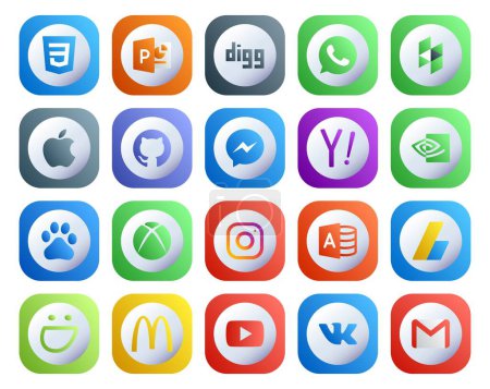 Ilustración de 20 Paquete de iconos de redes sociales, incluido el contrabando. adsense. yahoo. acceso microsoft. xbox - Imagen libre de derechos