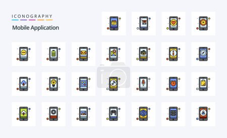 Ilustración de 25 Línea de aplicación móvil relleno icono de estilo pack - Imagen libre de derechos