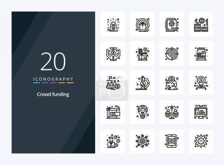 Illustration for 20 Crowdfunding Outline icon for presentation - Royalty Free Image