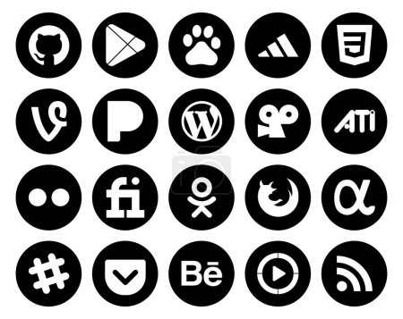 Ilustración de 20 Paquete de iconos de redes sociales Incluyendo la red de aplicaciones. firefox. wordpress. odnoklassniki. flickr - Imagen libre de derechos
