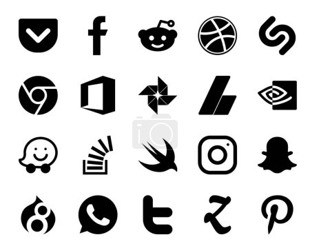 Ilustración de 20 Paquete de iconos de redes sociales Incluyendo instagram. desbordamiento. adsense. acciones. desbordamiento de existencias - Imagen libre de derechos