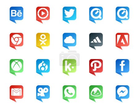 Ilustración de 20 Social Media Speech Bubble Style Logo como el correo electrónico. facebook. icloud. camino. drupal - Imagen libre de derechos