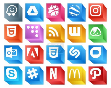 Ilustración de 20 Paquete de iconos de redes sociales Incluyendo holgura. skype. wattpad. google duo. css - Imagen libre de derechos