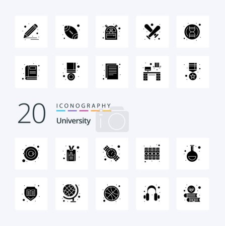 Illustration for 20 University Solid Glyph icon Pack like lab hand watch record document - Royalty Free Image