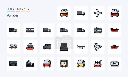 Téléchargez les illustrations : Pack d'icônes de style rempli de 25 véhicules - en licence libre de droit
