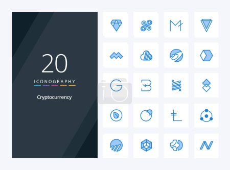 Téléchargez les illustrations : 20 Crypto-monnaie icône de couleur bleue pour la présentation - en licence libre de droit