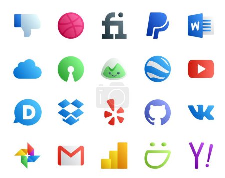 Ilustración de 20 Paquete de iconos de redes sociales incluyendo gmail. vk. google earth. github. dropbox - Imagen libre de derechos