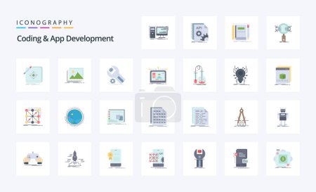 Illustration for 25 Coding And App Development Flat color icon pack - Royalty Free Image