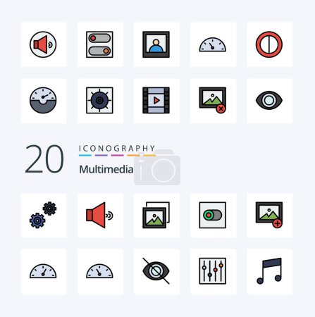 Ilustración de 20 Multimedia línea llena icono de color Paquete como foto del tablero de instrumentos de rendimiento añadir - Imagen libre de derechos