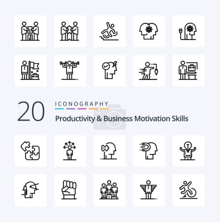 Ilustración de 20 Productividad y Motivación Empresarial Skills Line icon Pack like lead human engagement solutions - Imagen libre de derechos