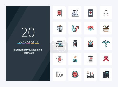 Illustration for 20 Biochemistry And Medicine Healthcare line Filled icon for presentation - Royalty Free Image