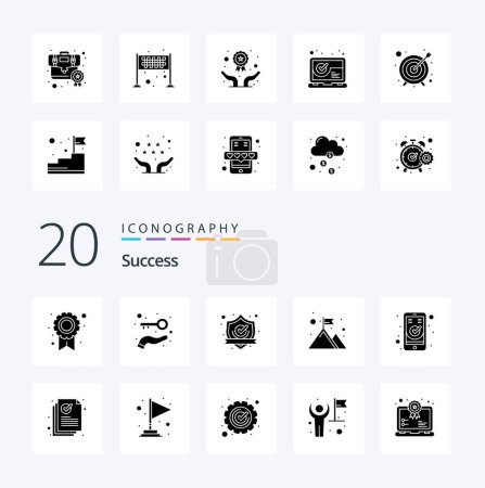 Illustration for 20 Sucess Solid Glyph icon Pack like winner strategy accept mountains shield - Royalty Free Image