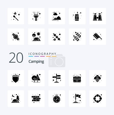 Illustration for 20 Camping Solid Glyph icon Pack like adventure fly navigation bee first - Royalty Free Image