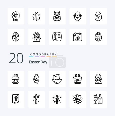 Ilustración de 20 Icono de línea de Pascua Pack como regalo bebé primavera Pascua naturaleza - Imagen libre de derechos