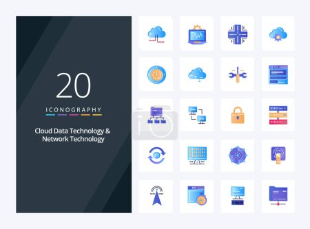 Téléchargez les illustrations : 20 Cloud Data Technology et Network Technology Icône couleur plate pour la présentation - en licence libre de droit