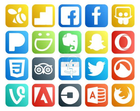 Ilustración de 20 Paquete de iconos de redes sociales Incluyendo adobe. grooveshark. ópera. tweet. localizador - Imagen libre de derechos