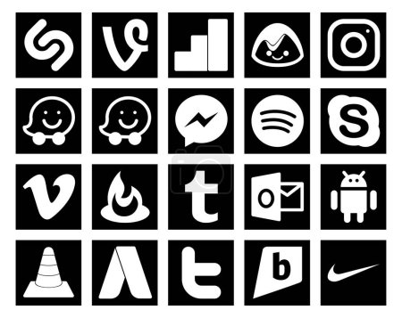 Illustration for 20 Social Media Icon Pack Including media. android. skype. outlook. feedburner - Royalty Free Image