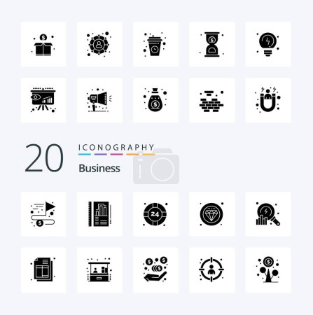 Illustration for 20 Business Solid Glyph icon Pack like analytics service help quality label - Royalty Free Image
