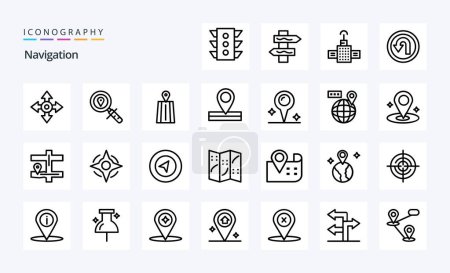 Ilustración de 25 Paquete de iconos de línea de navegación - Imagen libre de derechos