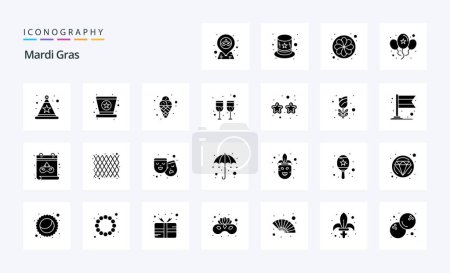 Ilustración de Paquete de iconos de glifo sólido de 25 Mardi Gras - Imagen libre de derechos