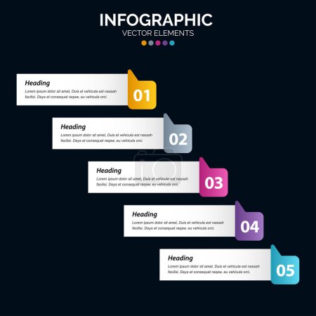Téléchargez les illustrations : 5 Option Infographie diagramme rapport annuel web design Étapes ou processus du concept d'entreprise - en licence libre de droit