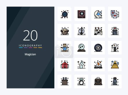 Illustration for 20 Magician line Filled icon for presentation - Royalty Free Image