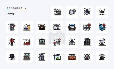 Téléchargez les illustrations : Pack d'icônes de style rempli de 25 lignes de voyage - en licence libre de droit