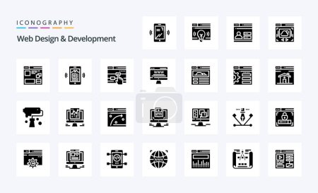 Téléchargez les illustrations : 25 Conception et développement Web pack d'icônes Glyphe solide - en licence libre de droit