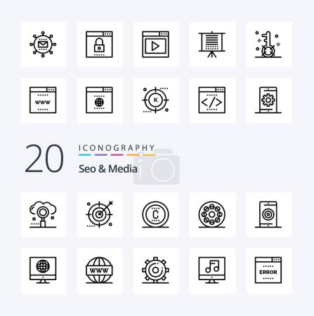 Illustration for 20 Seo  Media Line icon Pack like video movie optimization media seo - Royalty Free Image