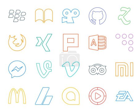 Ilustración de 20 Paquete de iconos de redes sociales incluyendo xiaomi. tripadvisor. plurk. Vídeo. vid - Imagen libre de derechos