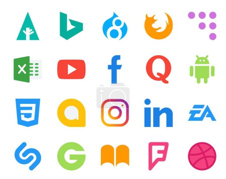 Illustration for 20 Social Media Icon Pack Including electronics arts. instagram. video. google allo. android - Royalty Free Image