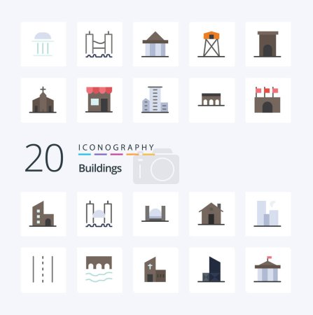 Ilustración de 20 Edificios Icono de color plano Paquete como columna de edificio de entrada puerto de río - Imagen libre de derechos