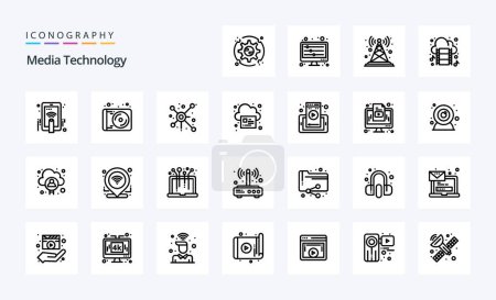Ilustración de Paquete de iconos de 25 Media Technology Line - Imagen libre de derechos