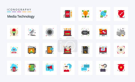 Ilustración de 25 Tecnología de medios Paquete de iconos de color plano - Imagen libre de derechos