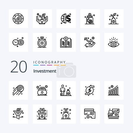 Illustration for 20 Investment Line icon Pack like graph investment saving dollar back - Royalty Free Image