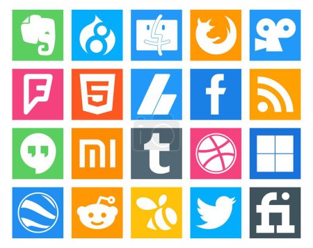 Illustration for 20 Social Media Icon Pack Including google earth. dribbble. adsense. tumblr. hangouts - Royalty Free Image